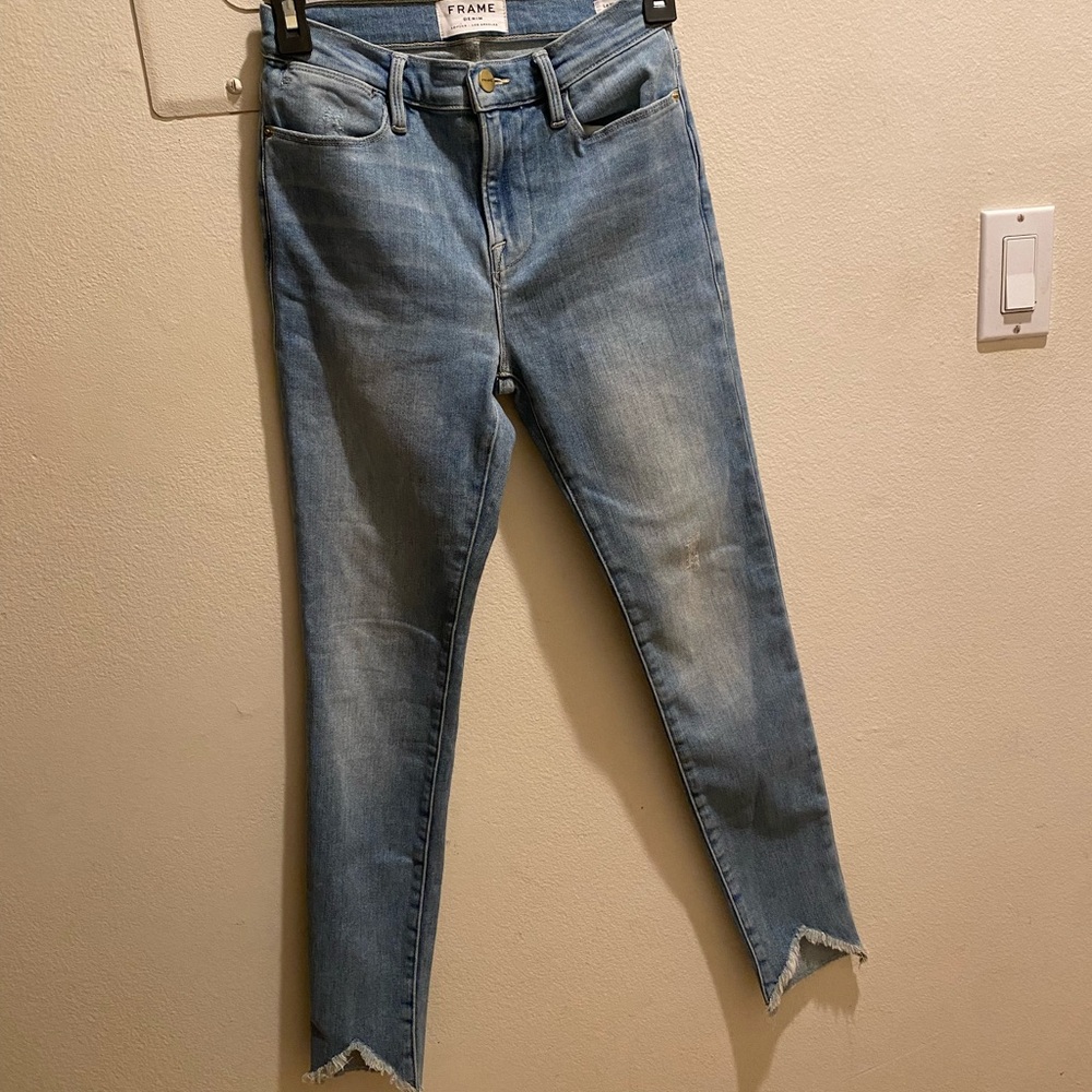 Frame Denim Light Blue Raw-Hem Skinny Jeans